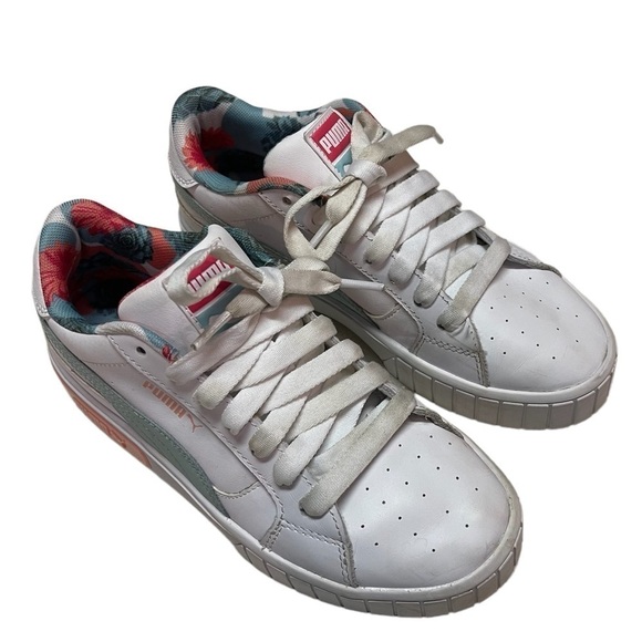 PUMA Girls Cali Star - Basketball Shoes White/Coral/Teal Size 5.5C - Picture 1 of 8